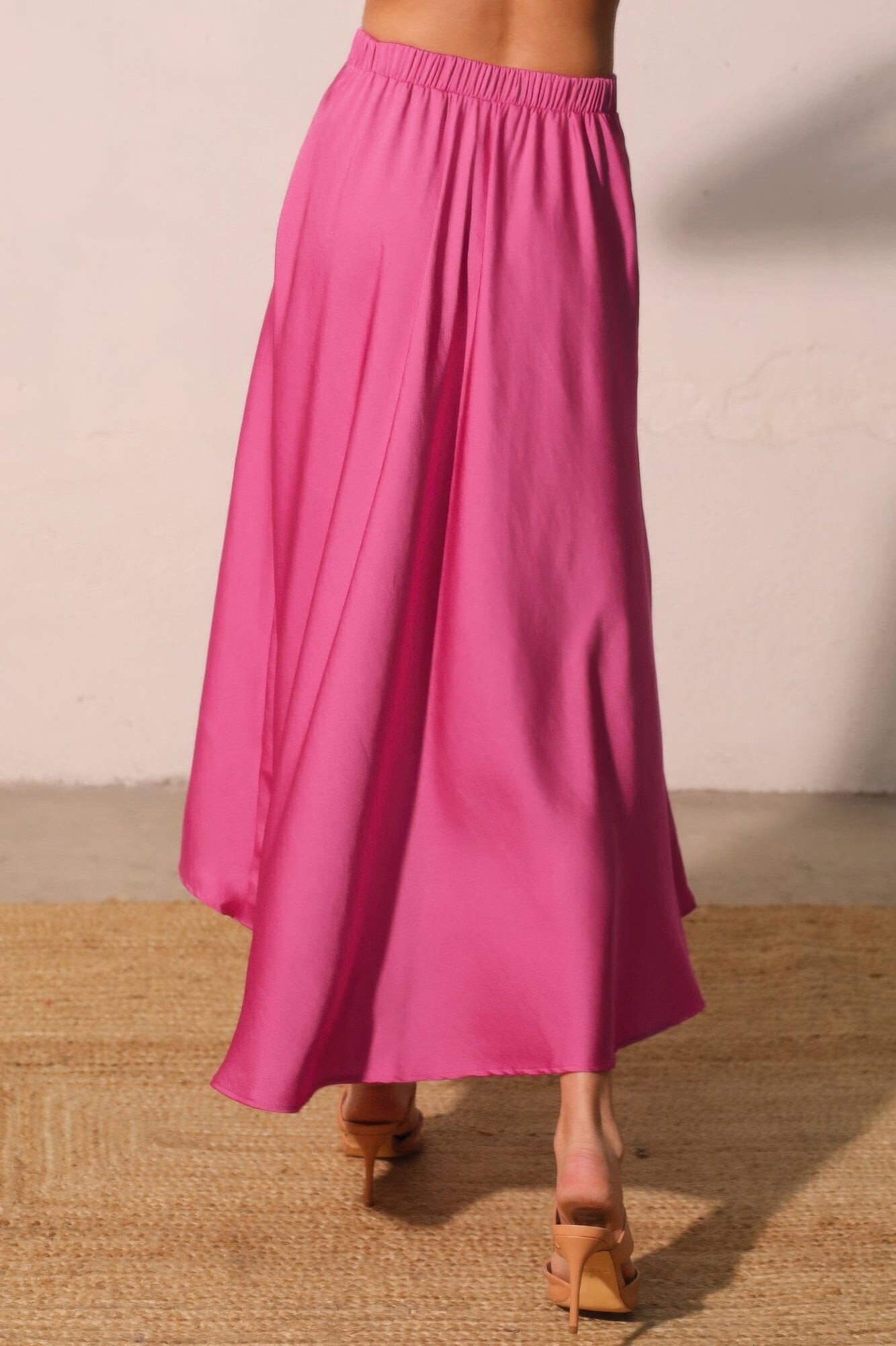 Women Washed Poly Silk Midi Swing Skirt Skirts jehouze 