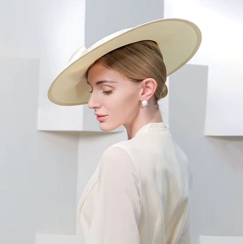 Women Wide Brim Big Bowknot Kentucky Wedding Cocktail Fedora Flat Hat Hat jehouze 