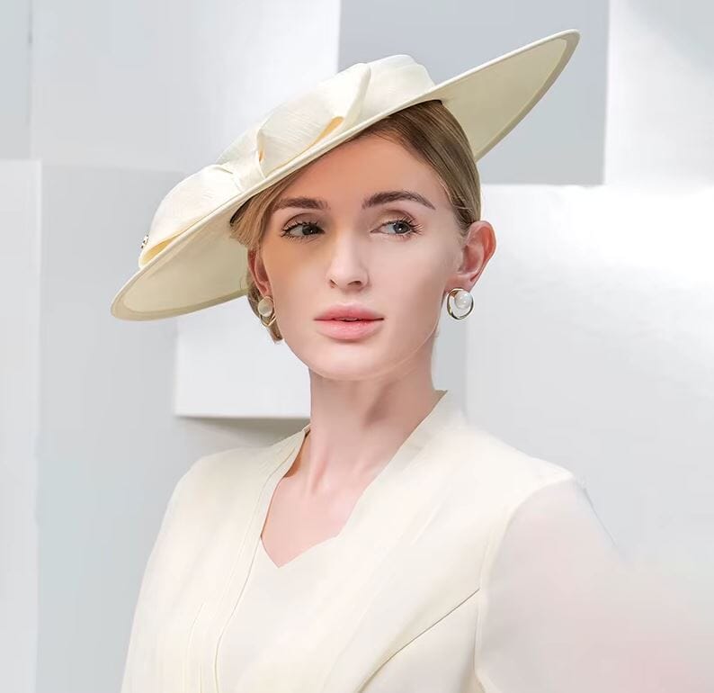 Women Wide Brim Big Bowknot Kentucky Wedding Cocktail Fedora Flat Hat Hat jehouze 