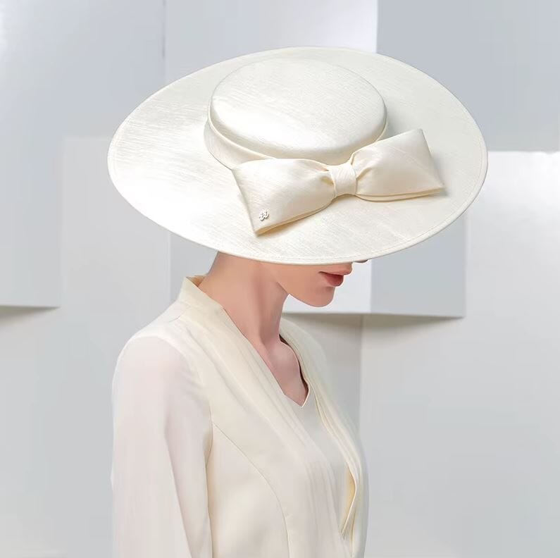 Women Wide Brim Big Bowknot Kentucky Wedding Cocktail Fedora Flat Hat Hat jehouze 