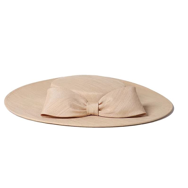 Women Wide Brim Big Bowknot Kentucky Wedding Cocktail Fedora Flat Hat Hat jehouze Beige 