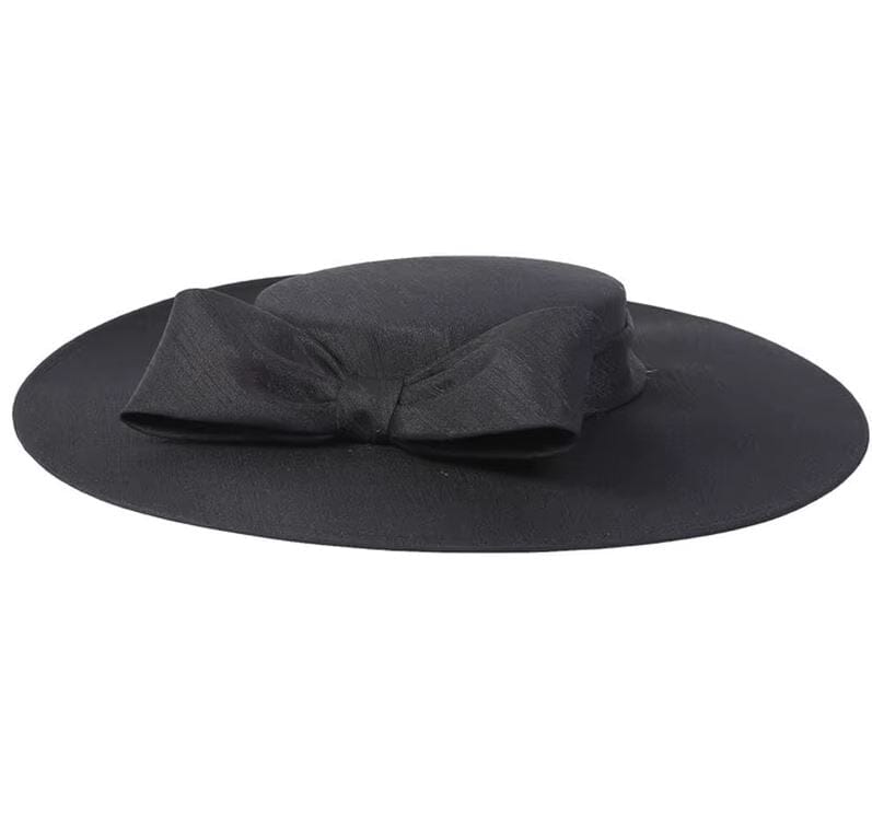 Women Wide Brim Big Bowknot Kentucky Wedding Cocktail Fedora Flat Hat Hat jehouze Black 