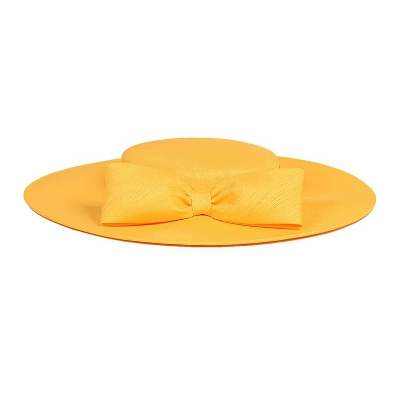 Women Wide Brim Big Bowknot Kentucky Wedding Cocktail Fedora Flat Hat Hat jehouze Buttermilk Yellow 