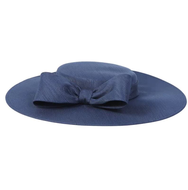 Women Wide Brim Big Bowknot Kentucky Wedding Cocktail Fedora Flat Hat Hat jehouze Navy Blue 