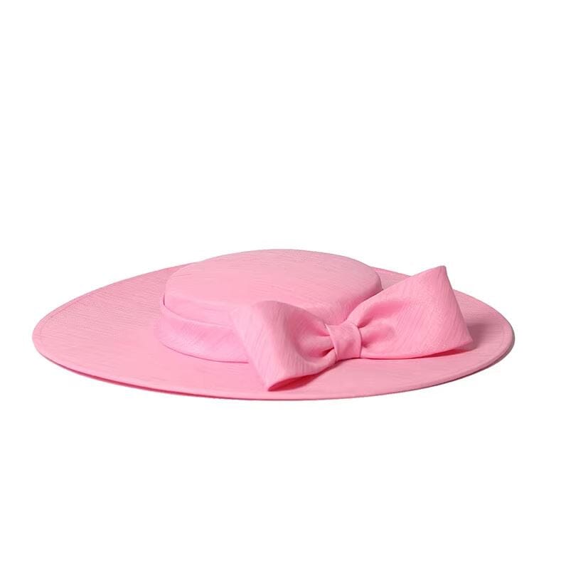 Women Wide Brim Big Bowknot Kentucky Wedding Cocktail Fedora Flat Hat Hat jehouze Pink 