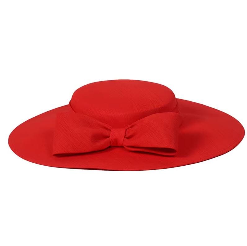 Women Wide Brim Big Bowknot Kentucky Wedding Cocktail Fedora Flat Hat Hat jehouze Red 