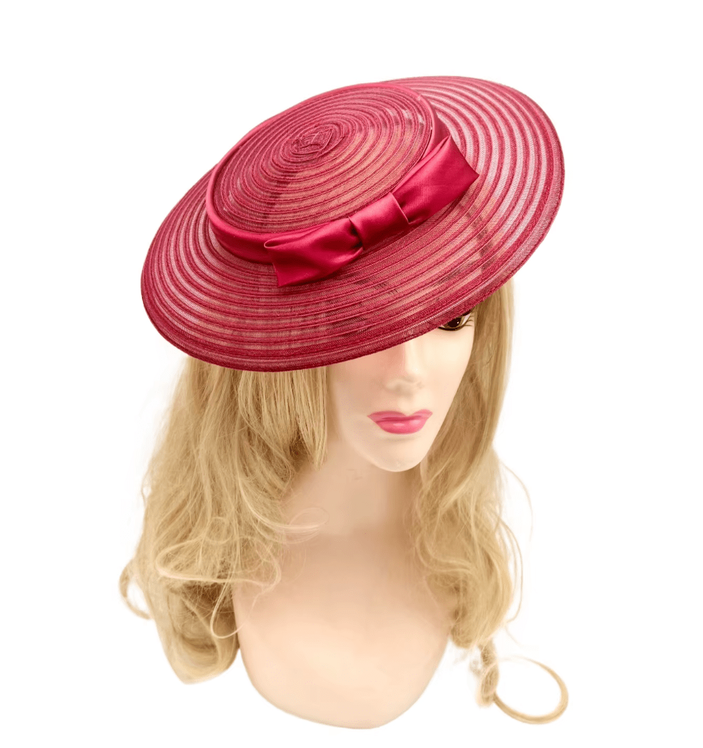 Women Wide Brim Cocktail Tea Party Kentucky Derby Fascinator Hat_ Hat jehouze Wine Red (11') 