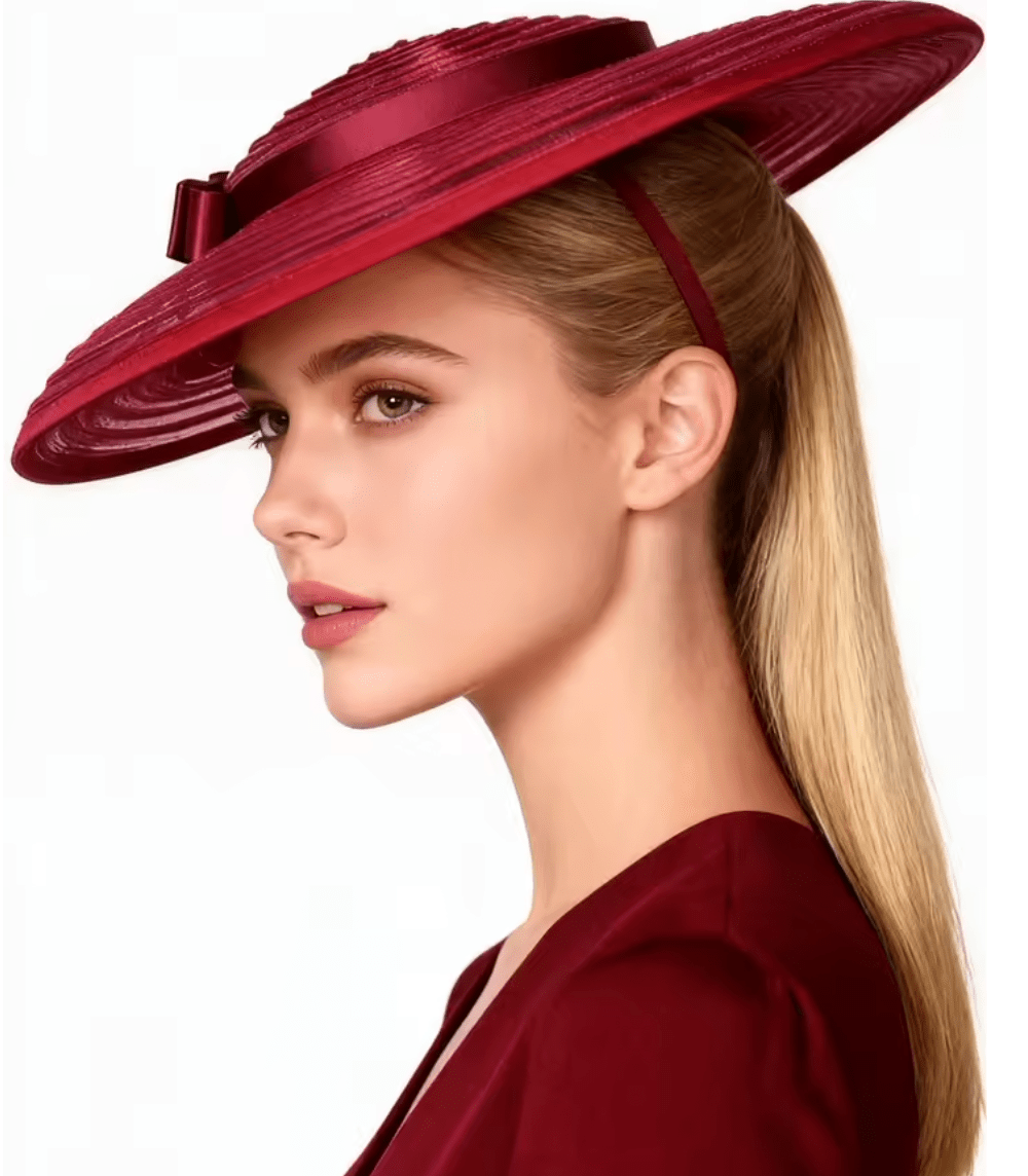 Women Wide Brim Cocktail Tea Party Kentucky Derby Fascinator Hat_ Hat jehouze Wine Red (13.7') 