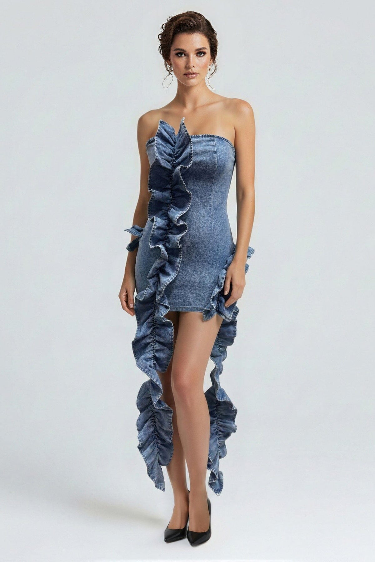 Women Wild Cascade Denim Sculpt Dress Dresses jehouze Denim Blue S 