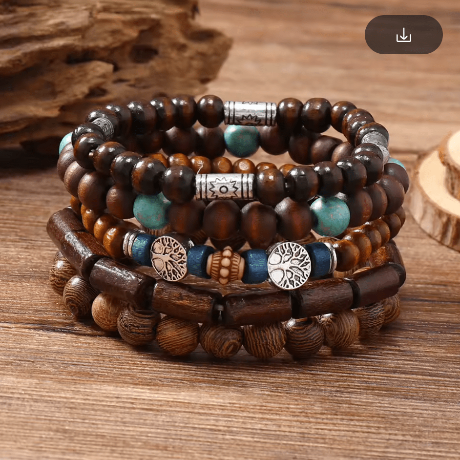 Women Wood Beaded Stretch Bracelet Set Bracelets jehouze 1 