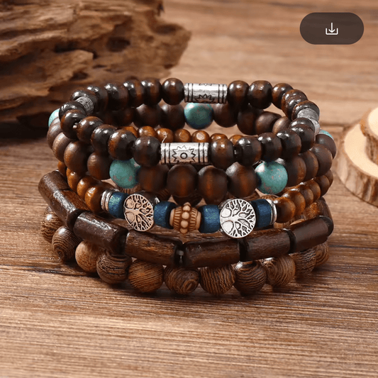 Women Wood Beaded Stretch Bracelet Set Bracelets jehouze 1 