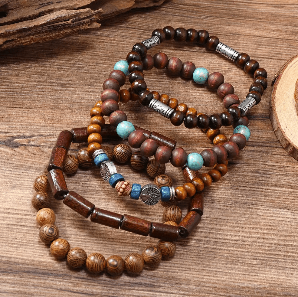 Women Wood Beaded Stretch Bracelet Set Bracelets jehouze 