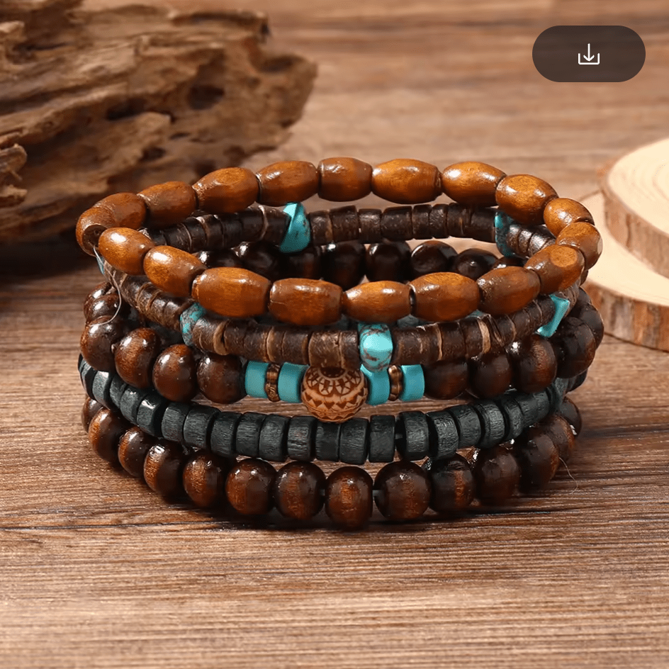 Women Wood Beaded Stretch Bracelet Set Bracelets jehouze 2 