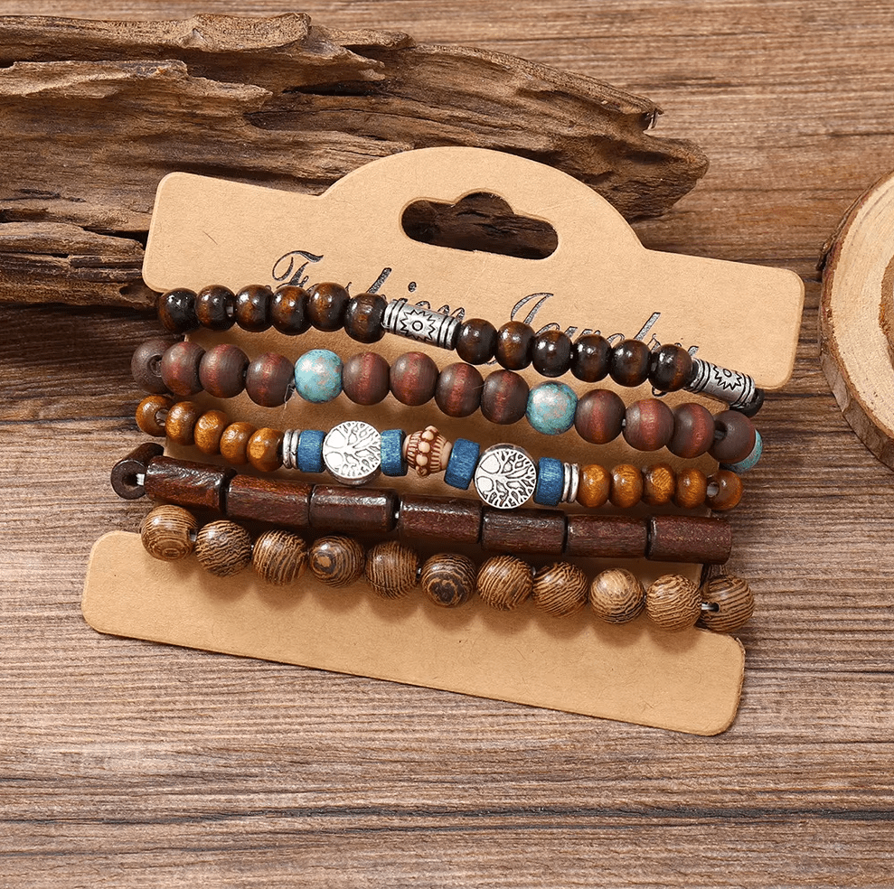 Women Wood Beaded Stretch Bracelet Set Bracelets jehouze 