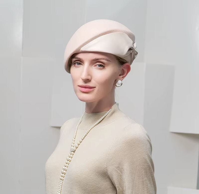 Women Wool Vintage Bowknot Church Cocktail Derby Beret Hat Hat jehouze 