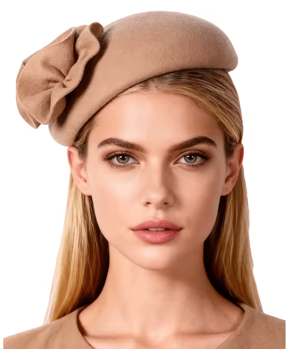 Women Wool Wedding Cocktail Tea party pillbox Fascinator Hat Hat jehouze Camel 