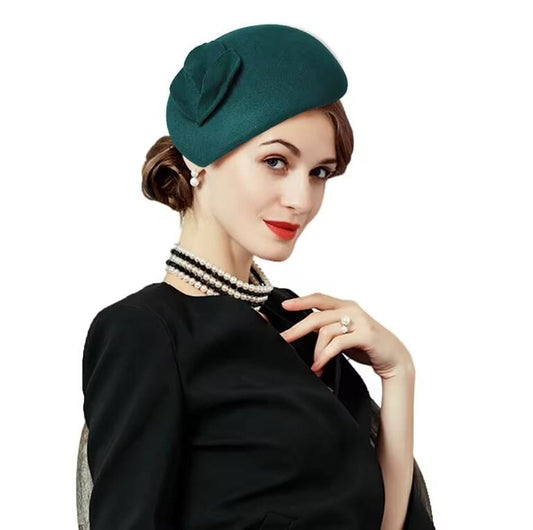 Women Wool Wedding Cocktail Tea party pillbox Fascinator Hat Hat jehouze Dark Green 