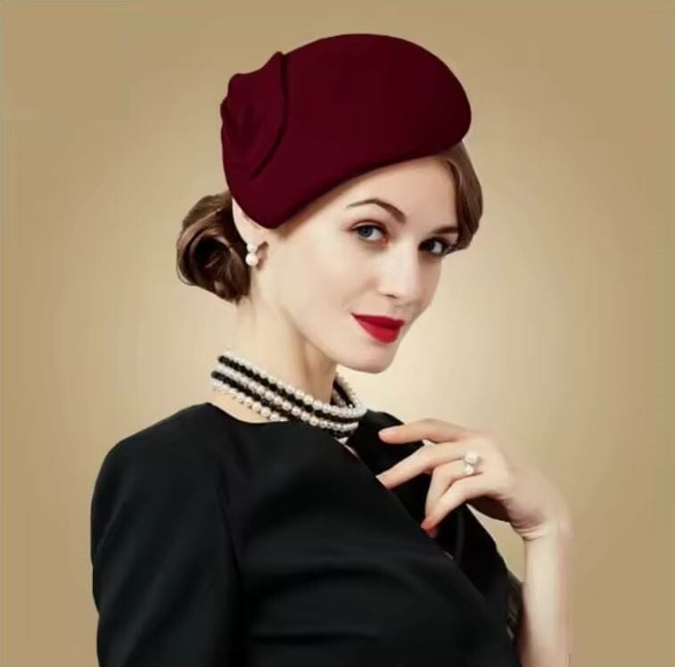 Women Wool Wedding Cocktail Tea party pillbox Fascinator Hat Hat jehouze Maroon 