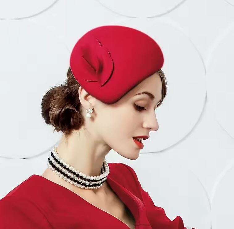 Women Wool Wedding Cocktail Tea party pillbox Fascinator Hat Hat jehouze Red 