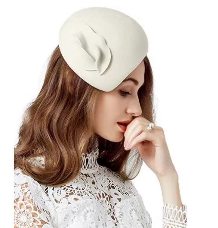 Women Wool Wedding Cocktail Tea party pillbox Fascinator Hat Hat jehouze White 