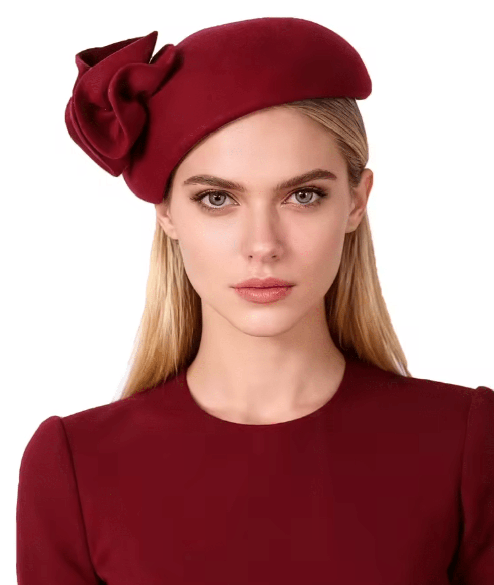 Women Wool Wedding Cocktail Tea party pillbox Fascinator Hat Hat jehouze Wine Red 