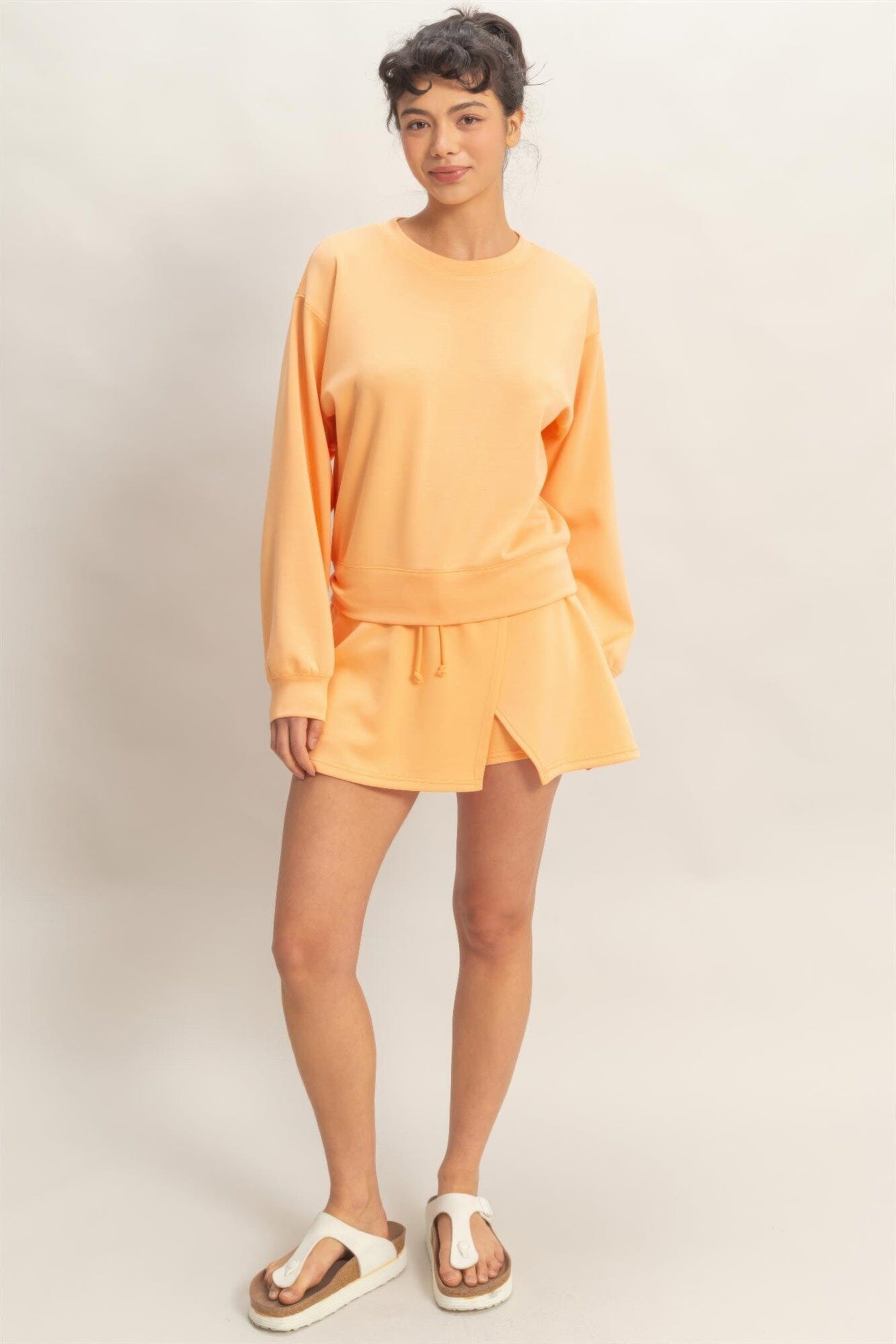 Women Wrap Front Elastic Waist Skort skort jehouze Apricot S 