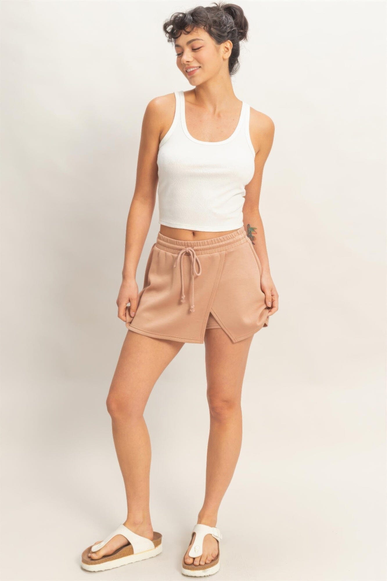 Women Wrap Front Elastic Waist Skort skort jehouze Dark taupe S 