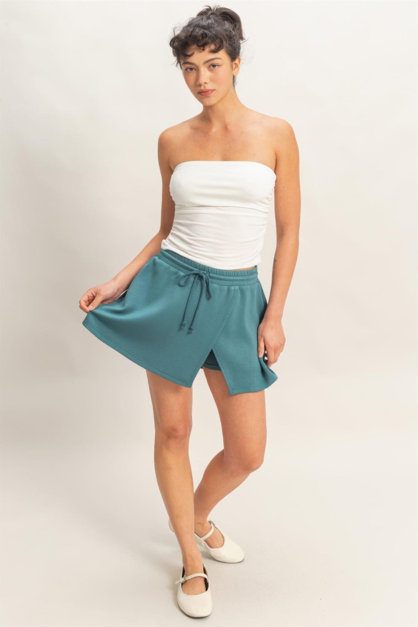 Women Wrap Front Elastic Waist Skort skort jehouze Dark teal S 