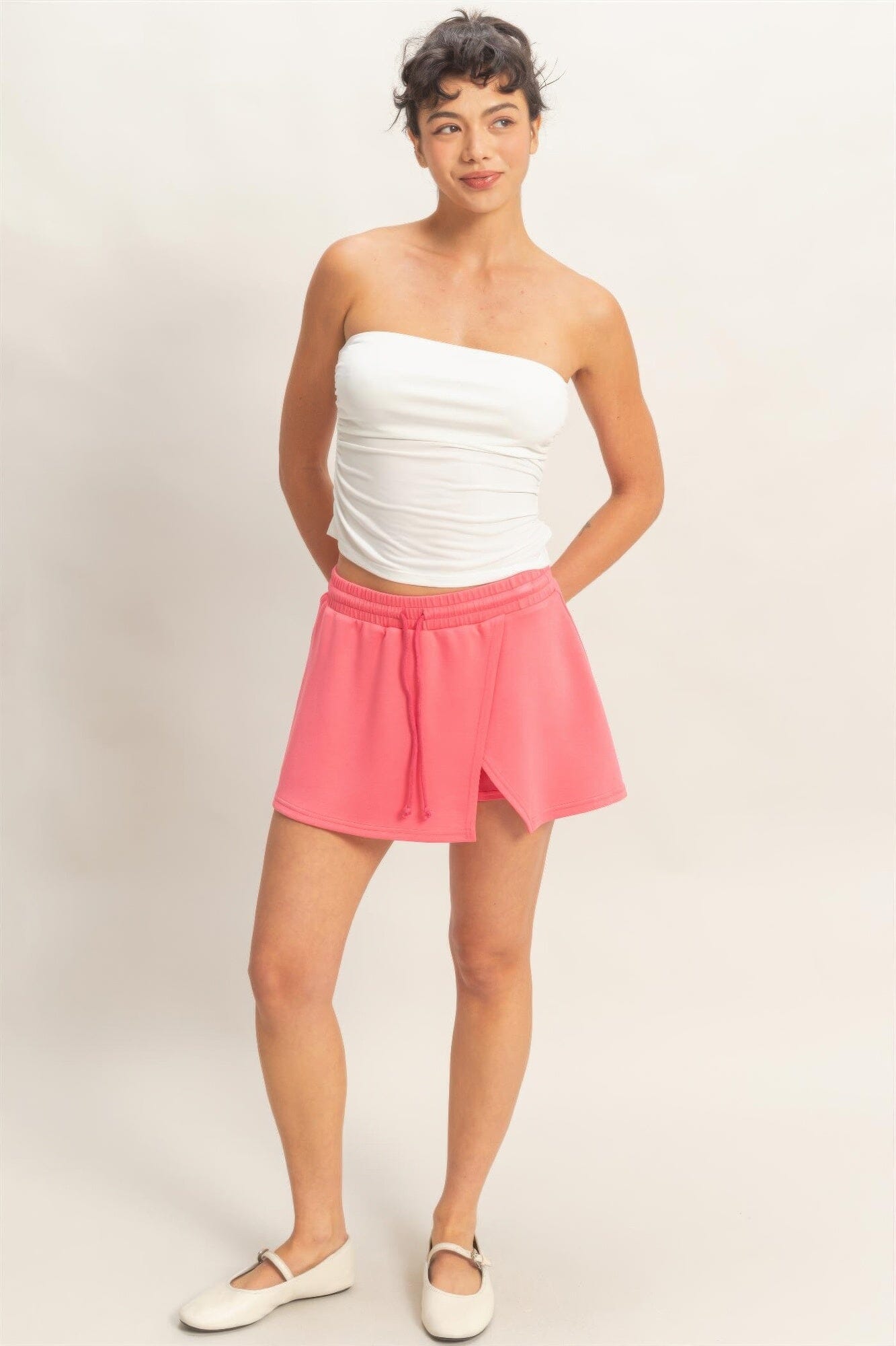 Women Wrap Front Elastic Waist Skort skort jehouze Taffy pink S 