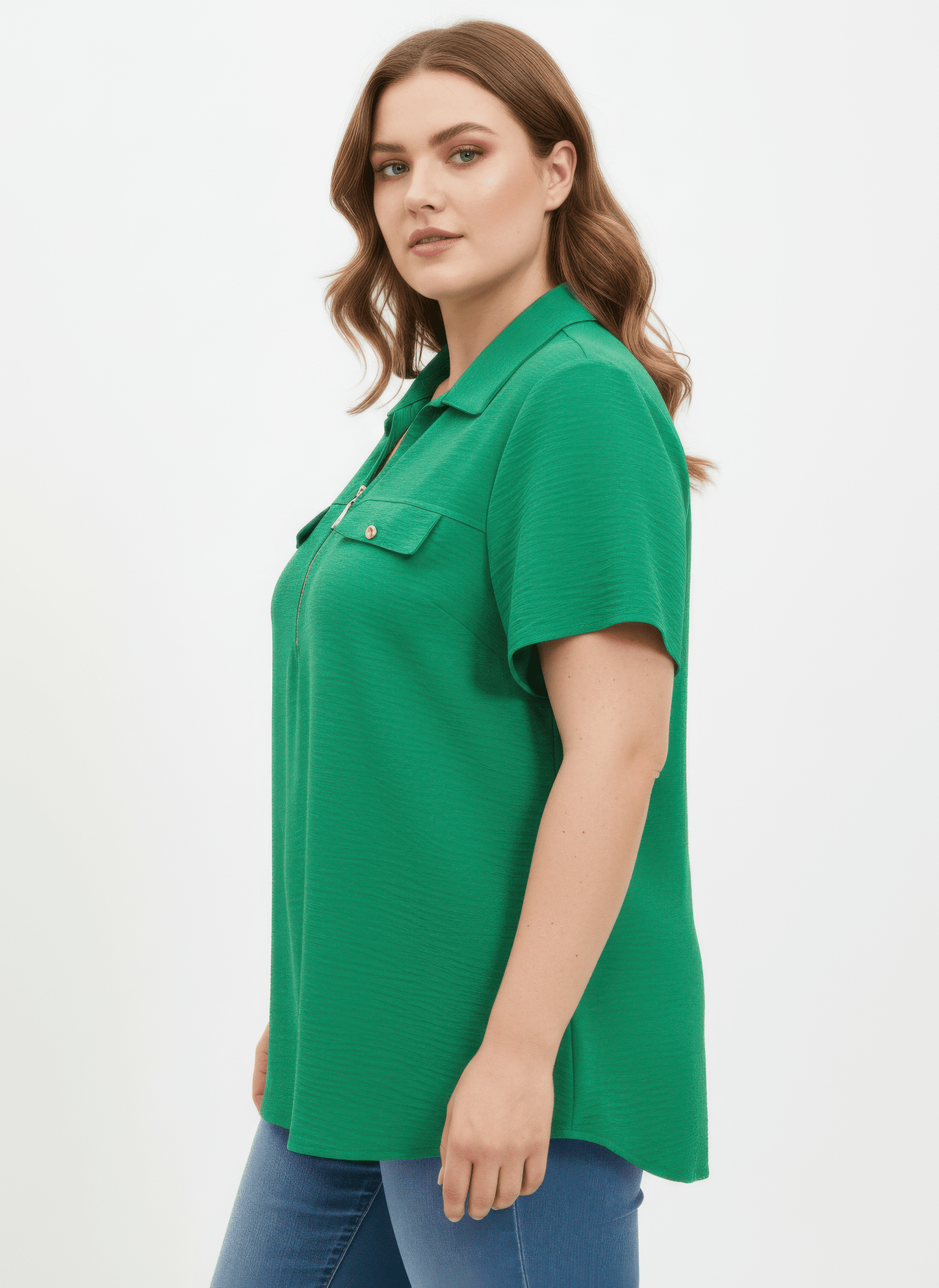 Women Zip-front Collared Utility Knit Top Shirts & Tops jehouze 
