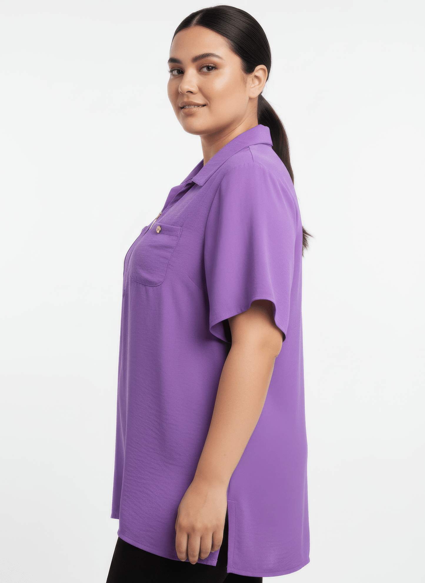 Women Zip-front Collared Utility Knit Top Shirts & Tops jehouze 