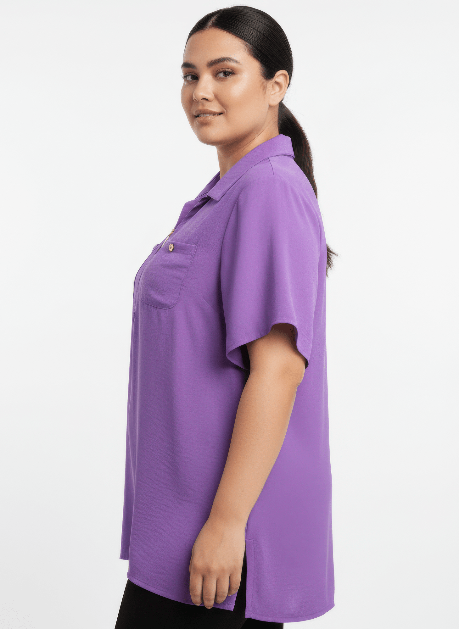 Women Zip-front Collared Utility Knit Top Shirts & Tops jehouze 