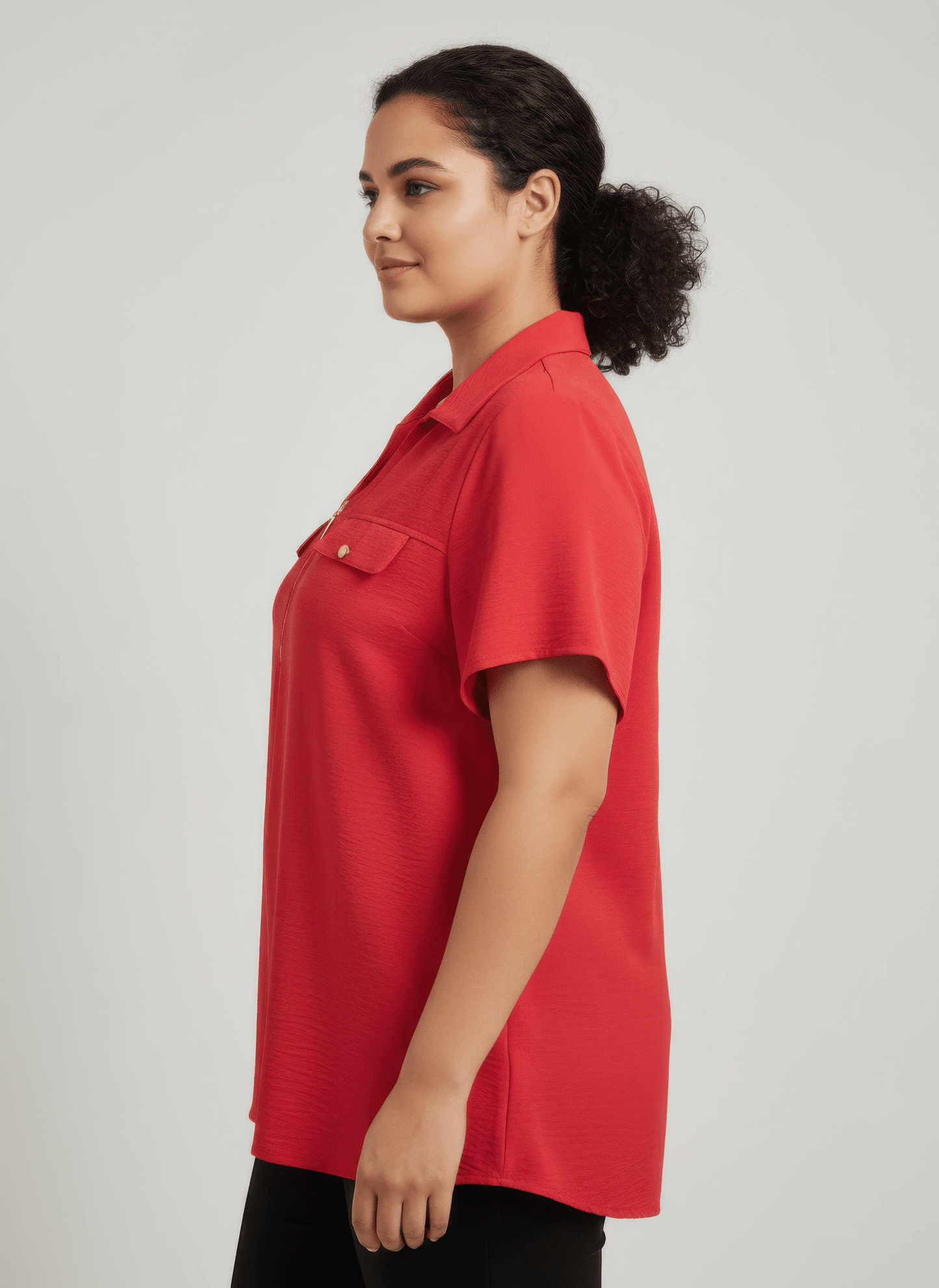 Women Zip-front Collared Utility Knit Top Shirts & Tops jehouze 