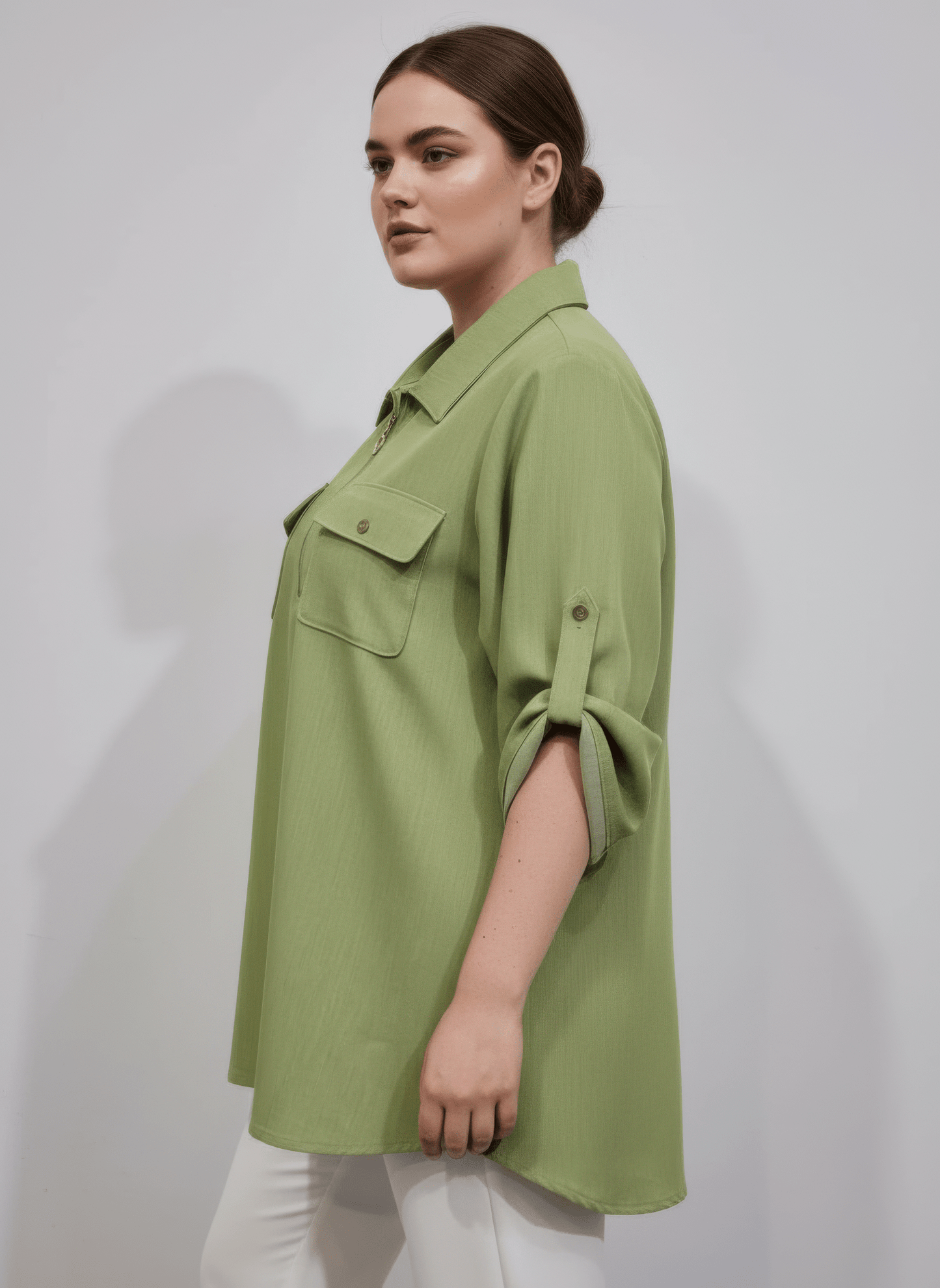 Women Zip Front Utility Pocket Tunic Blouse Shirts & Tops jehouze 