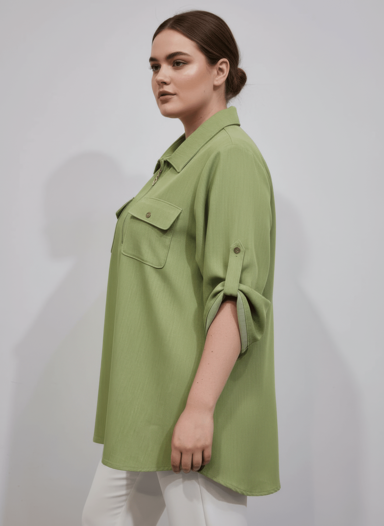 Women Zip Front Utility Pocket Tunic Blouse Shirts & Tops jehouze 