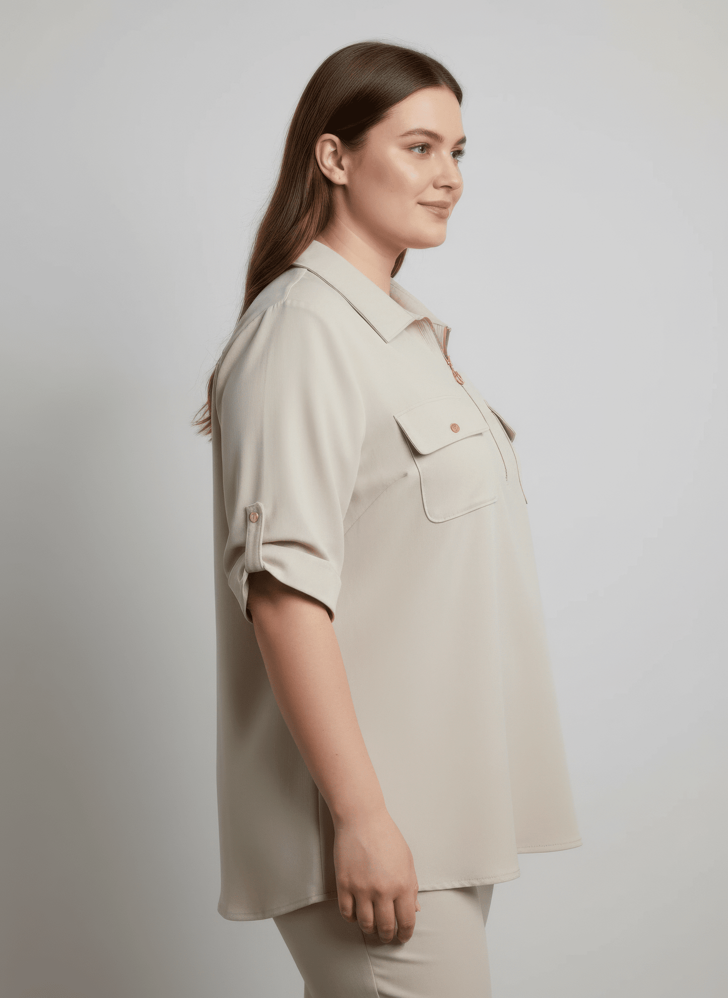 Women Zip Front Utility Pocket Tunic Blouse Shirts & Tops jehouze 