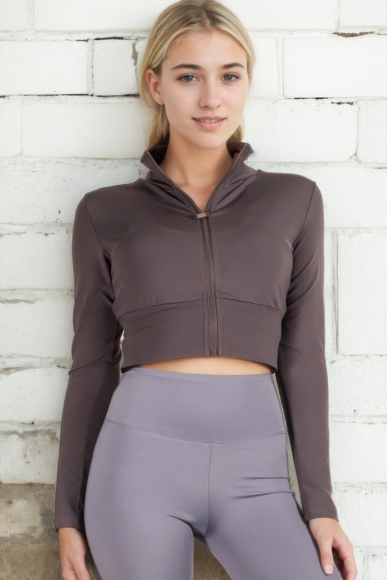 Women Zip Up Sports Crop Jacket Outerwear jehouze 
