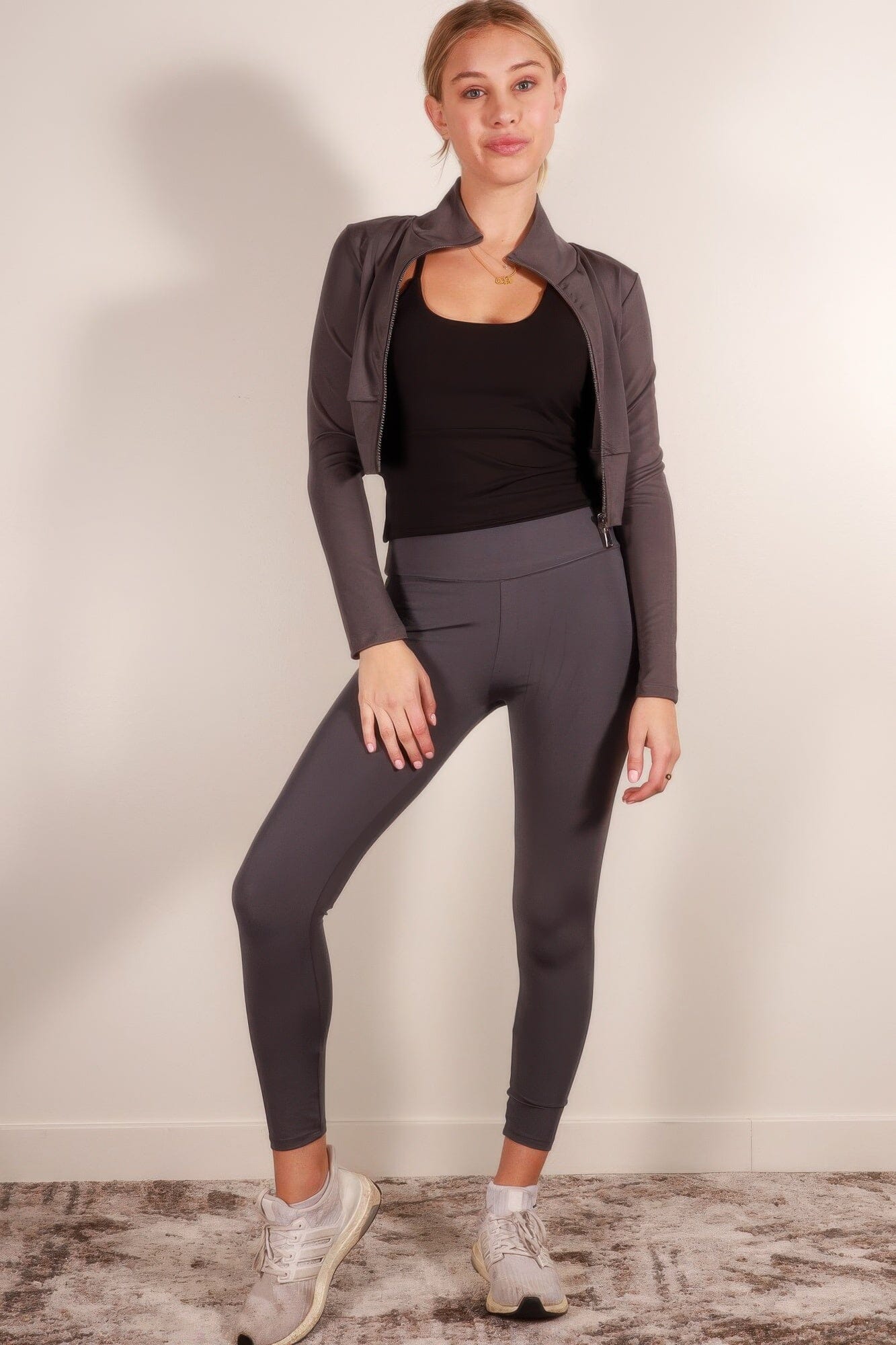 Women Zip Up Sports Crop Jacket Outerwear jehouze Steel Gray S 