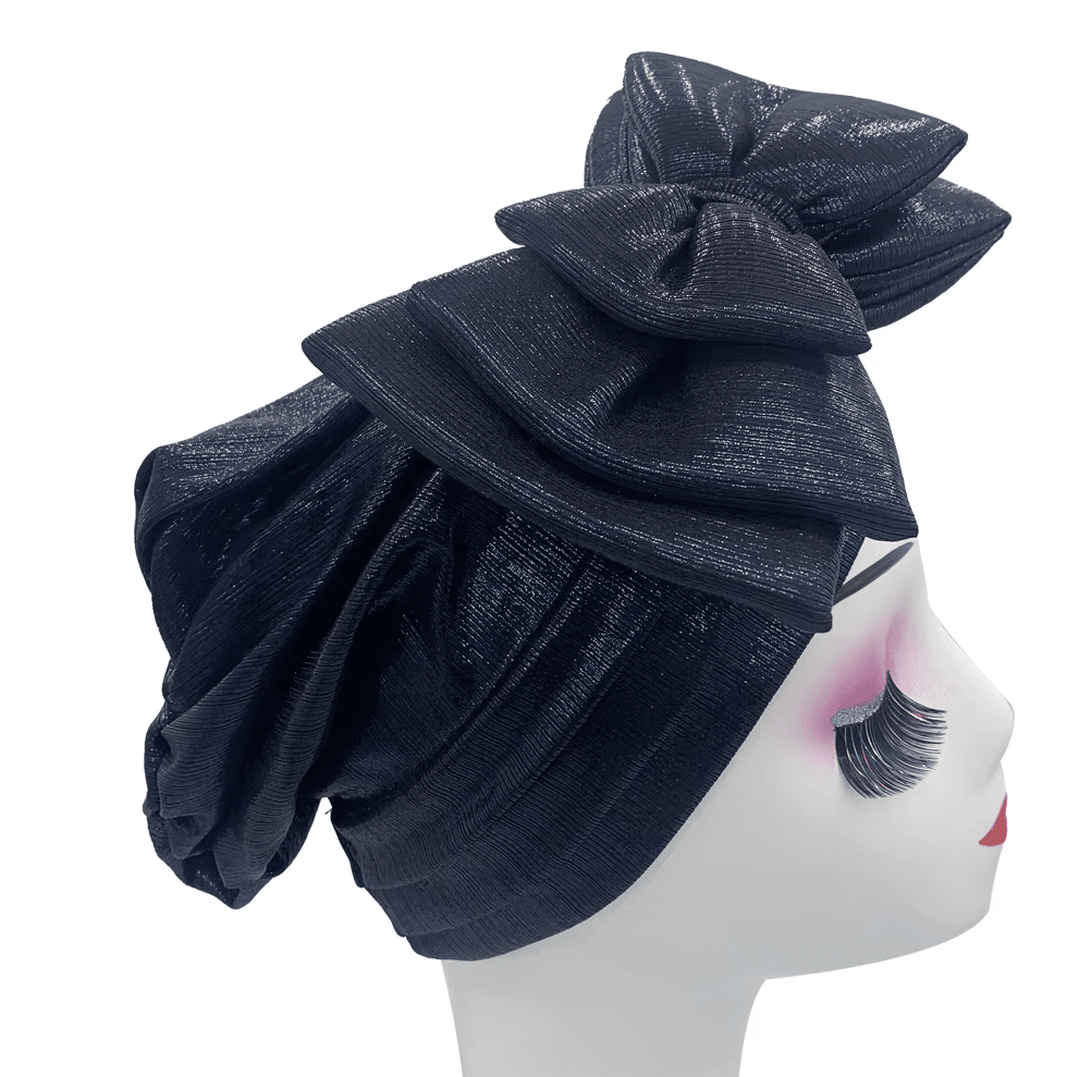 Women's African Bow Knotted Turban Head Wrap Hat jehouze Black 