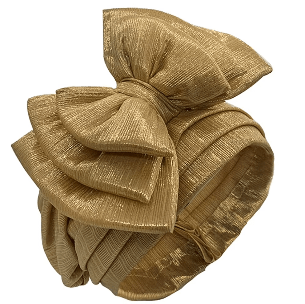 Women's African Bow Knotted Turban Head Wrap Hat jehouze Gold 