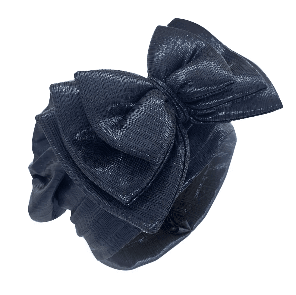 Women's African Bow Knotted Turban Head Wrap Hat jehouze Navy Blue 