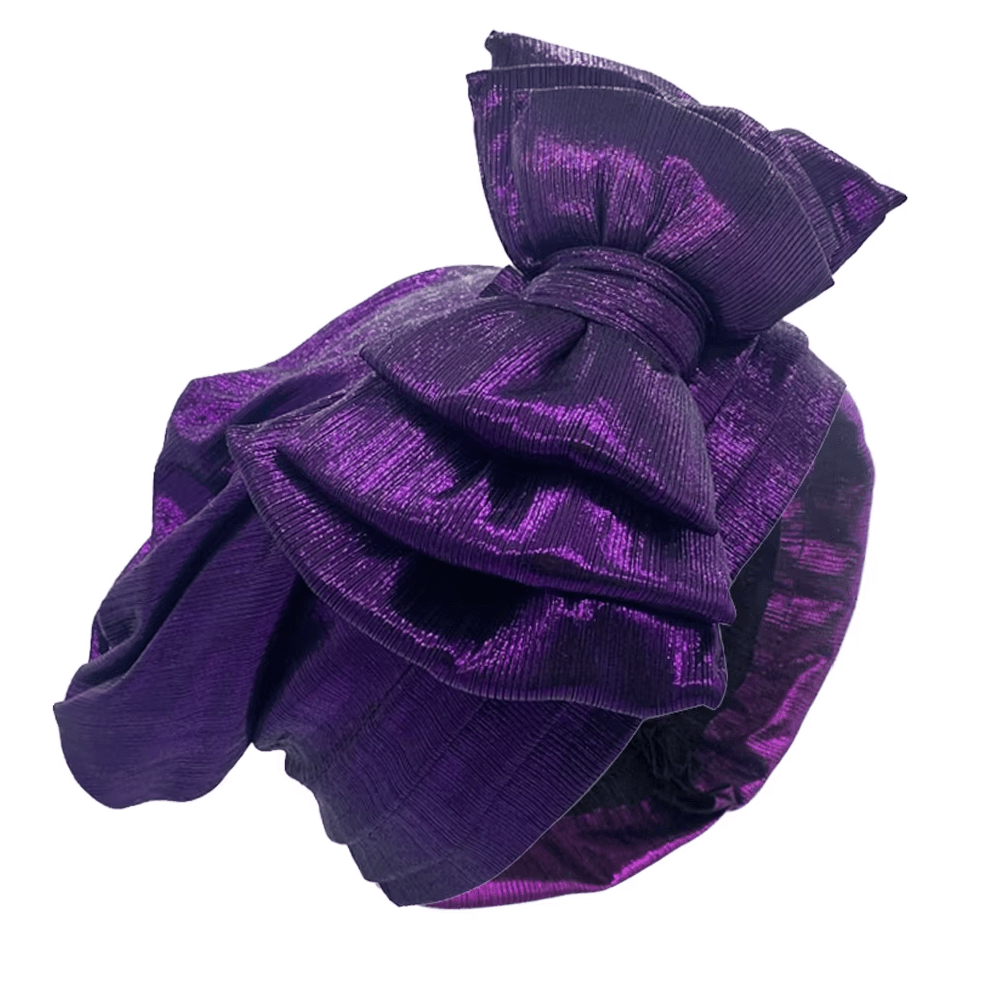 Women's African Bow Knotted Turban Head Wrap Hat jehouze Purple 