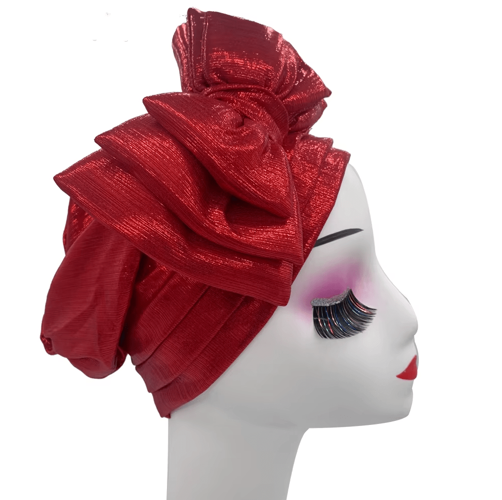 Women's African Bow Knotted Turban Head Wrap Hat jehouze Red 