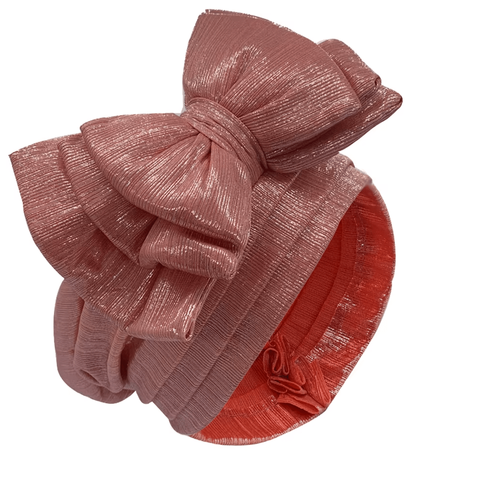 Women's African Bow Knotted Turban Head Wrap Hat jehouze Rose gold 