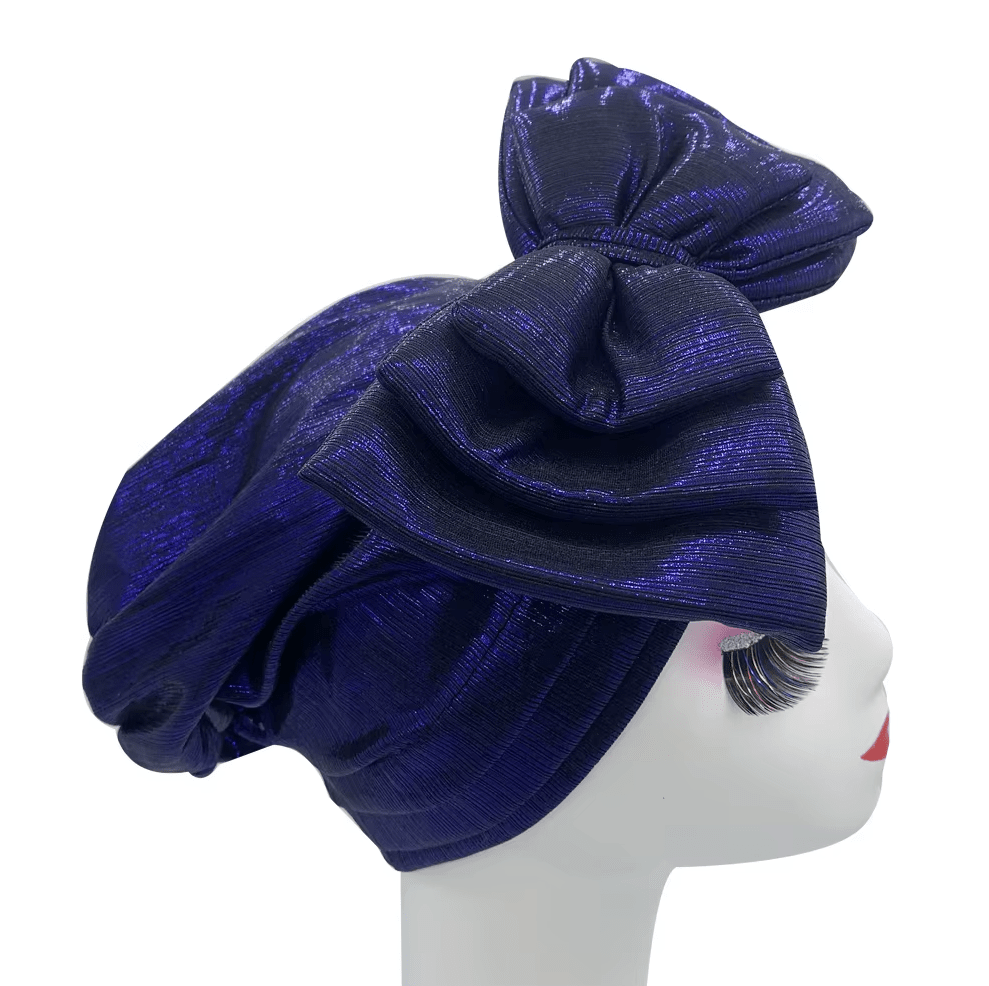 Women's African Bow Knotted Turban Head Wrap Hat jehouze Royal Blue 