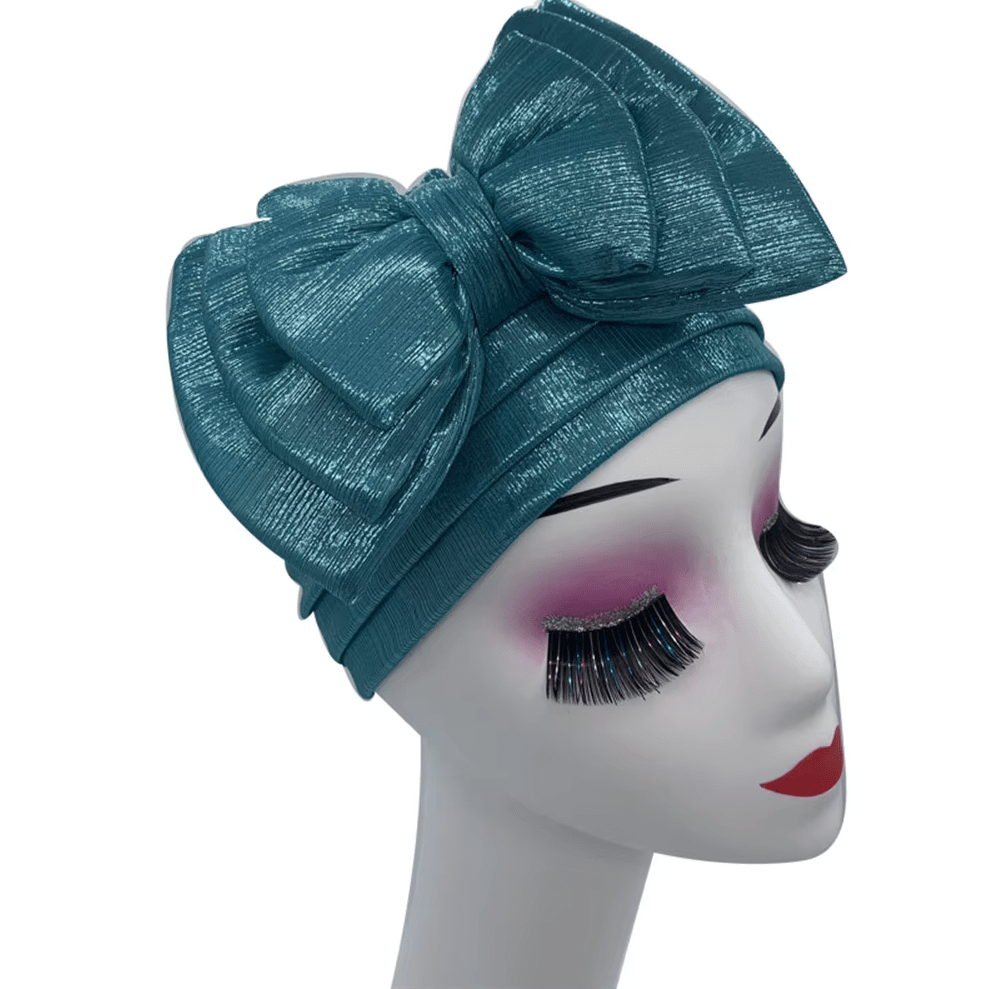 Women's African Bow Knotted Turban Head Wrap Hat jehouze Sky Blue 