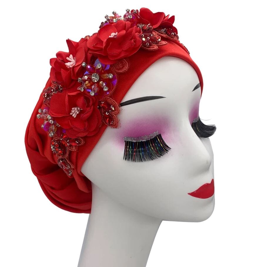 Women's African Turban Elegant Flower Diamonds Headwear Hat jehouze 