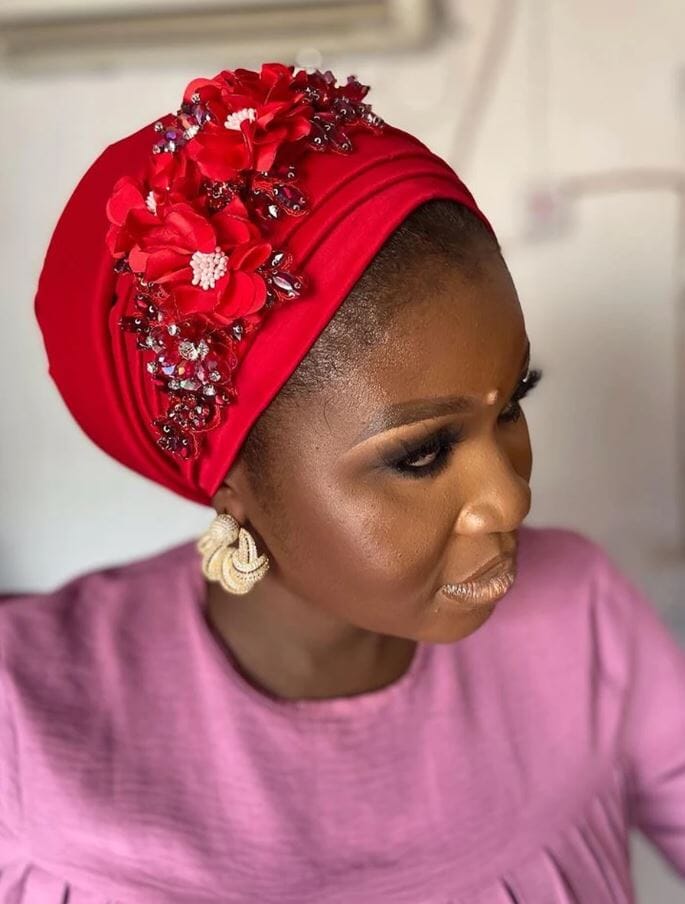 Women's African Turban Elegant Flower Diamonds Headwear Hat jehouze 