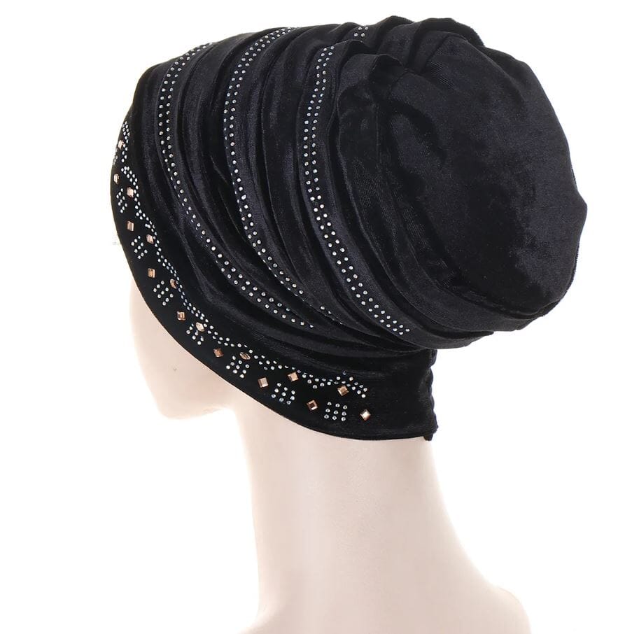 Women's African Turban Glitter Soft Velvet Head Wrap Hat jehouze 