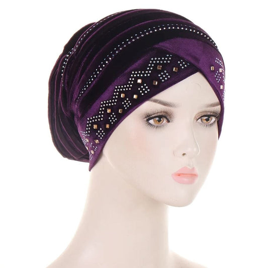 Women's African Turban Glitter Soft Velvet Head Wrap Hat jehouze 